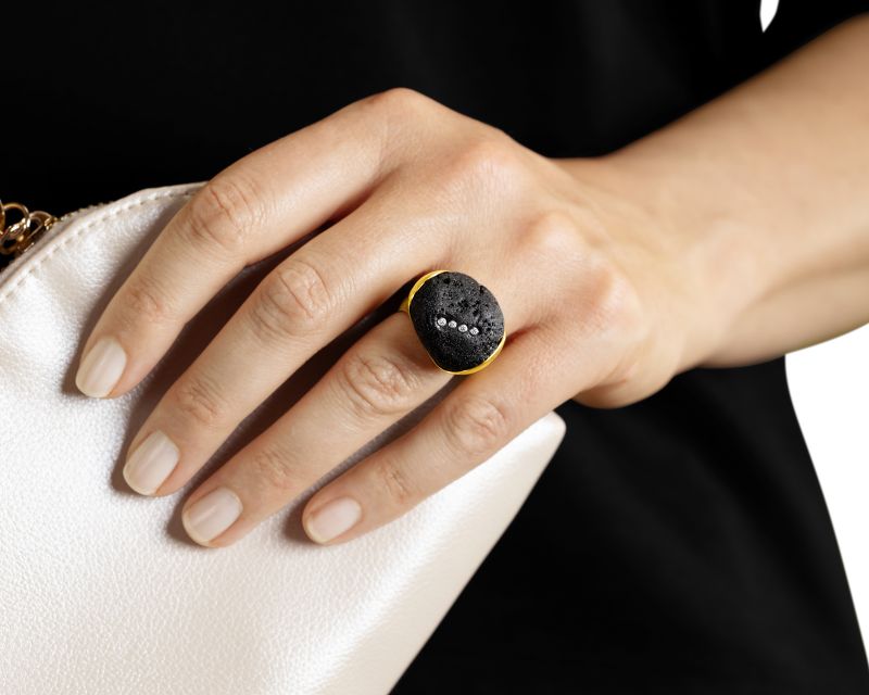 Black Tourmaline and Diamond Ring