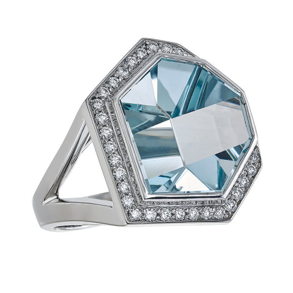Women's Mirror Cut Blue Topaz and Diamond Ring