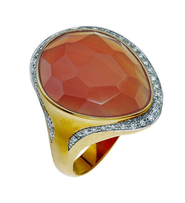 Carnelian Agate and Diamond Ring