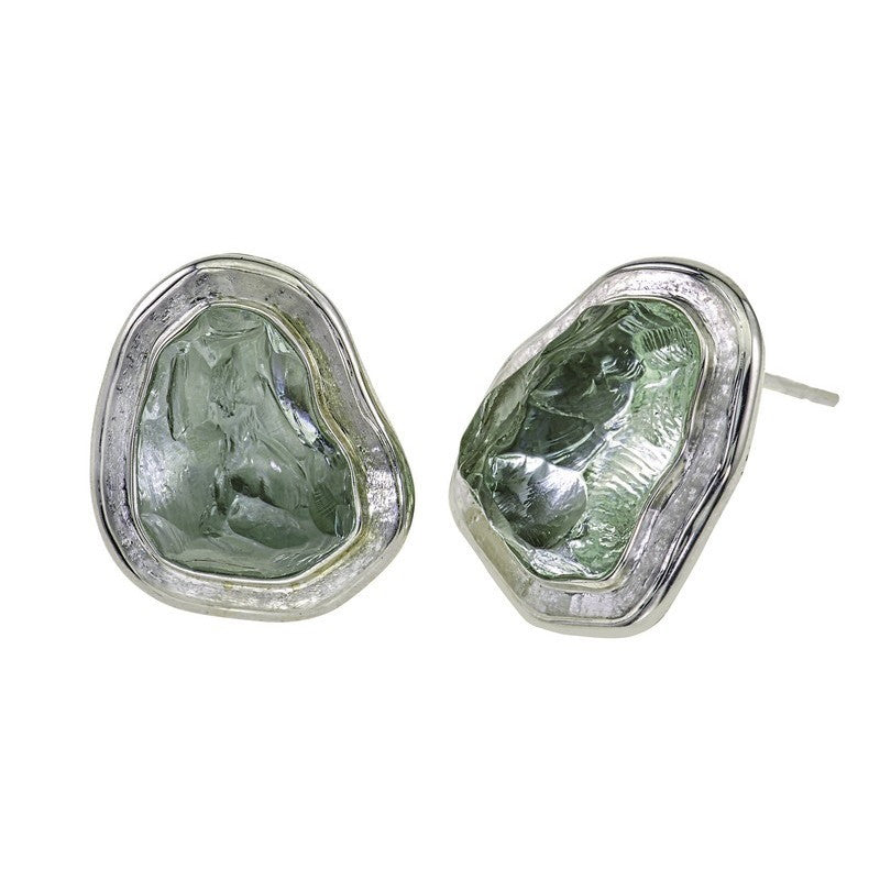 Women's Cleaved Prasiolite Button Earrings