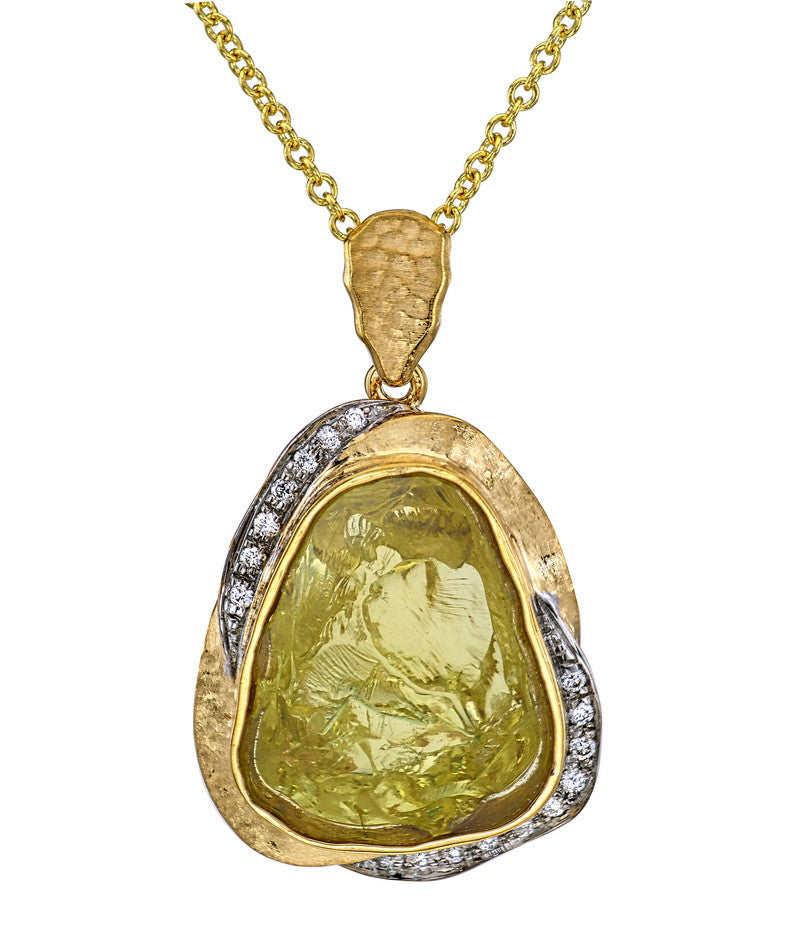 Women's Cleaved Lemon Quartz and Diamond Necklace