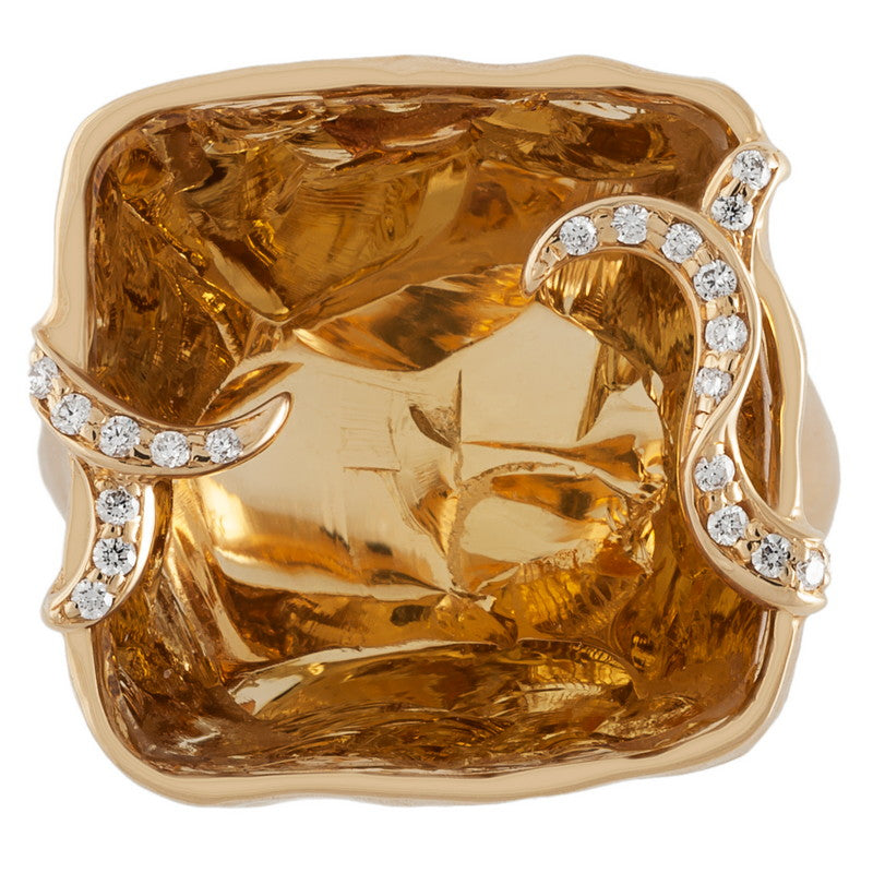 Women's Cleaved Citrine and Diamond Hammered Ring