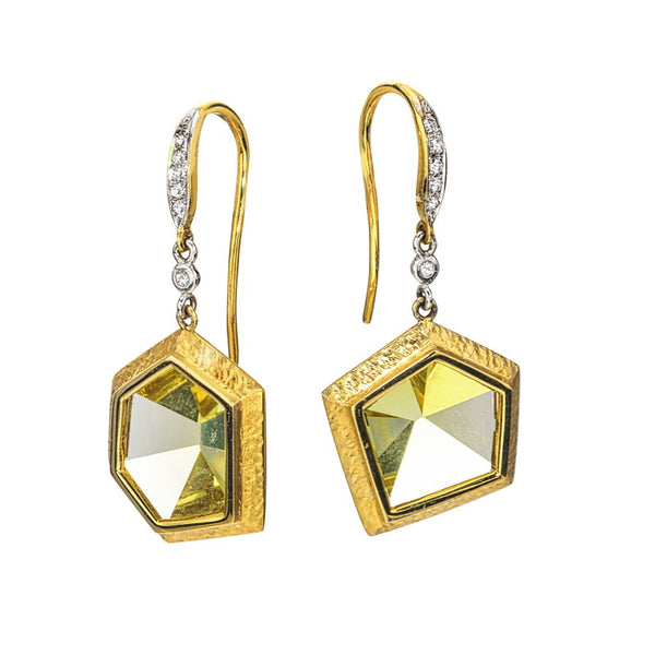 Women's Hammered Lemon Quartz Mirror Mirror Earrings