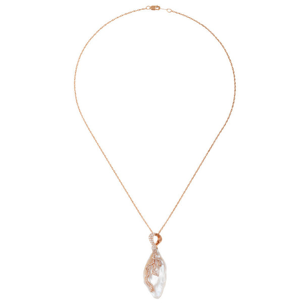 Women's Red Gold, Exotic Pearl and Diamond Pendant