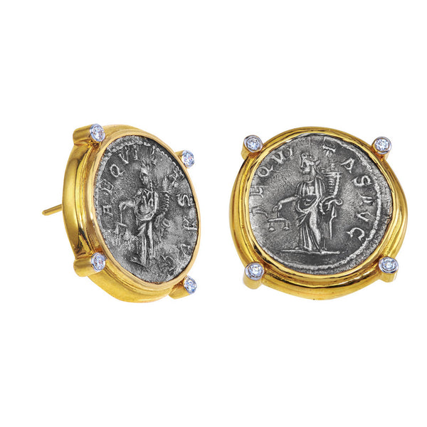 Ancient, Authentic Aequitas Coin and Diamond Earrings