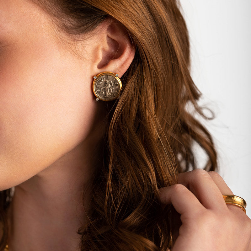 Ancient, Authentic Aequitas Coin and Diamond Earrings