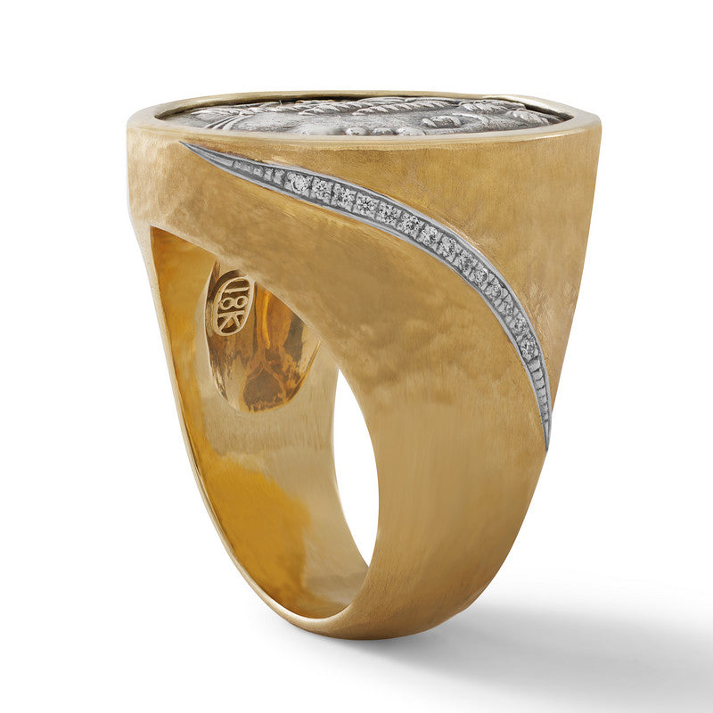Women's Ancient, Authentic Apollo Coin and Diamond Ring