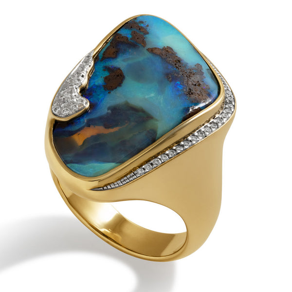 Women's Boulder Opal and Diamond Ring