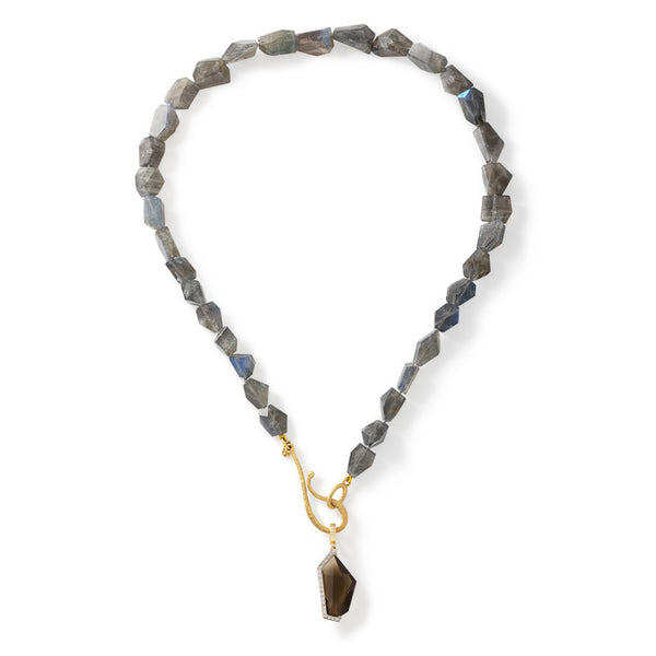Women's Mirror Cut Smokey Quartz and Diamond Enhancer