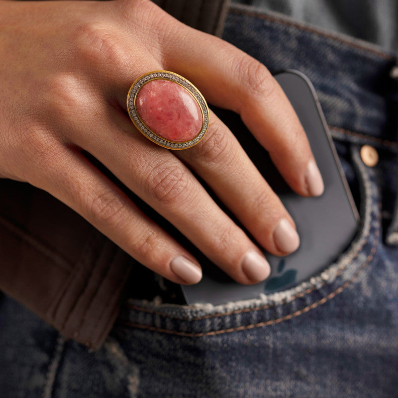 Women's Rhodochrosite and Diamond Ring