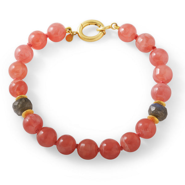 Unisex Rhodochrosite and Labradorite Bracelet