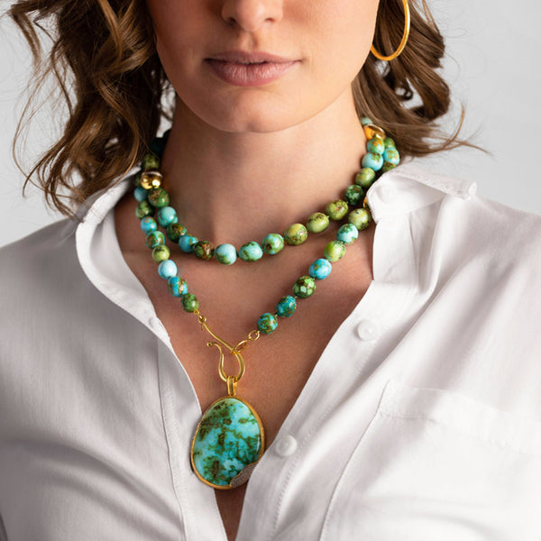 Women's Long Sonoran Turquoise Bead Necklace
