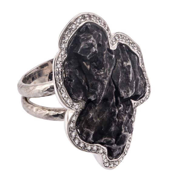 Women’s Sikhote-Alin Meteorite and White Sapphire Ring