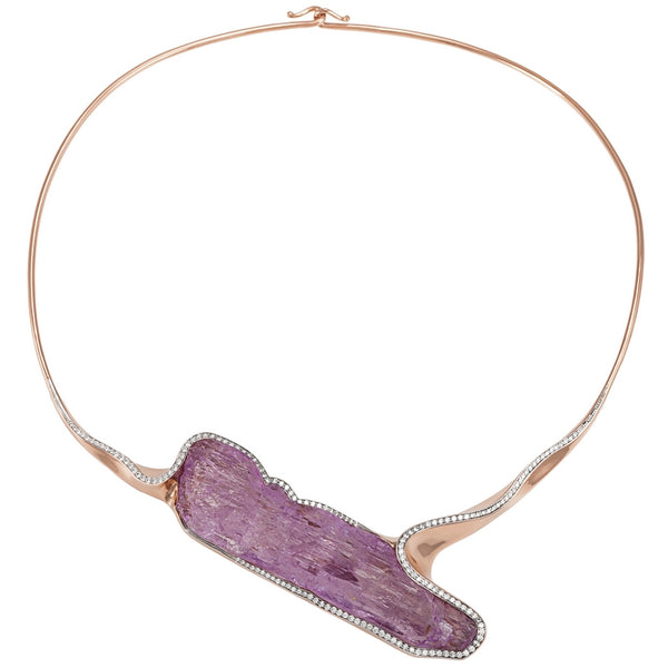 Women’s Raw Kunzite and Diamond Collar