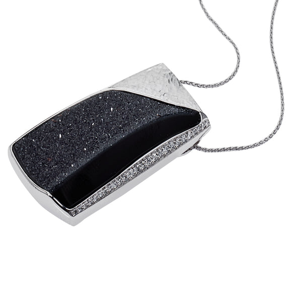 Women’s Druzy Black Onyx and Diamond Pendant