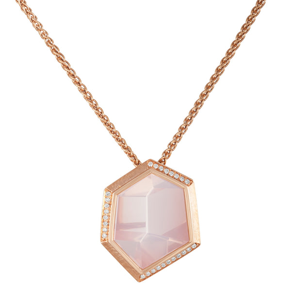 Women’s Mirror Cut Rose Quartz and Diamond Pendant