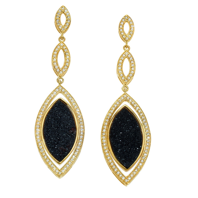Women’s Druzy Black Onyx and Diamond Marquise Earrings