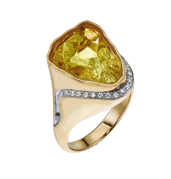 Women’s Cleaved Lemon Quartz and Diamond Ring