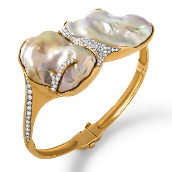 Women's Double Freshwater Pearl and Diamond Bracelet