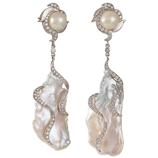 Women's White Gold, Exotic Pearl and Diamond Earrings