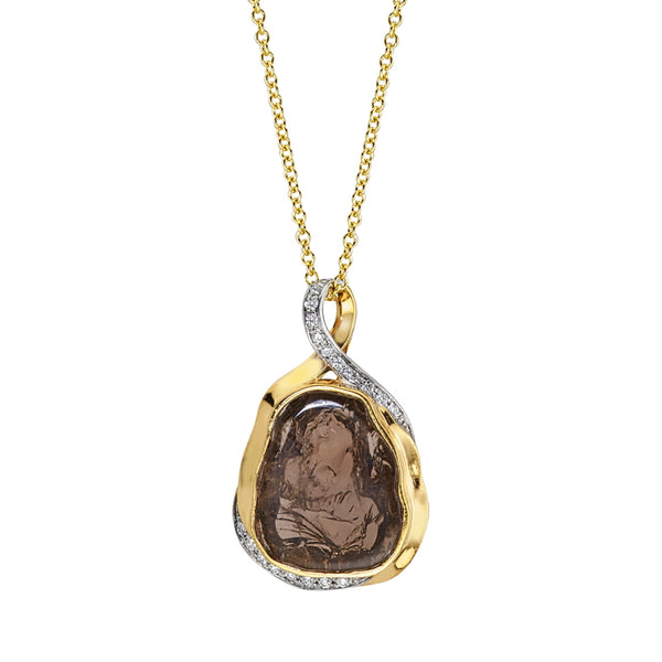 Women’s Cleaved Smokey Quartz and Diamond Pendant