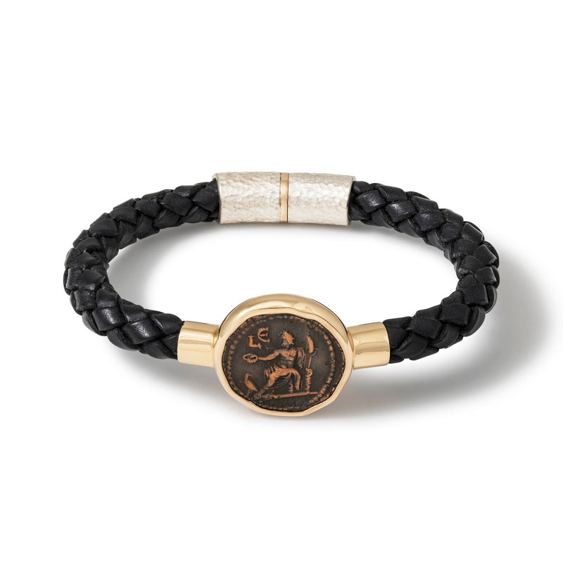 Men's Ancient, Authentic Zeus Coin Leather Bracelet