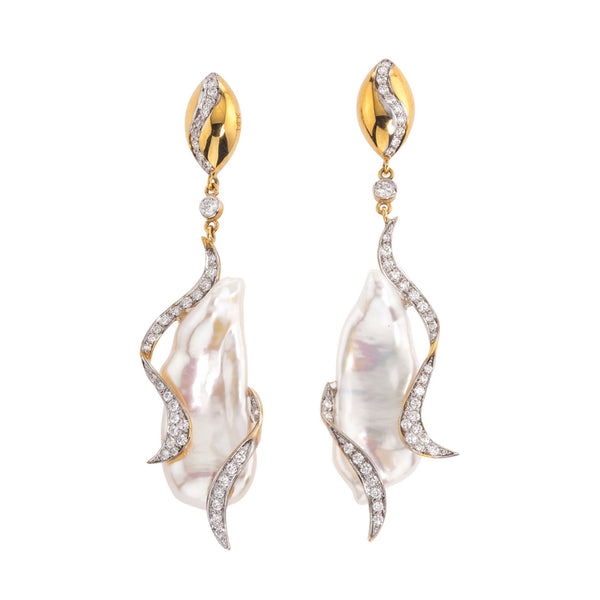 Women's Yellow Gold, Exotic Pearl and Diamond Earrings
