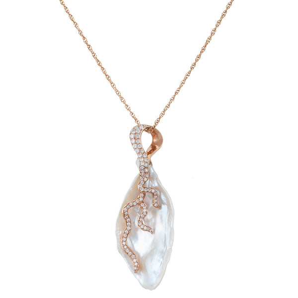 Women's Red Gold, Exotic Pearl and Diamond Pendant