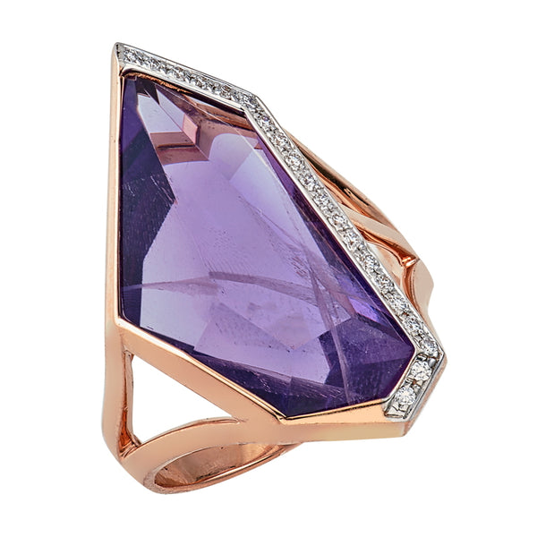 Women’s Mirror Cut Amethyst and Diamond Ring