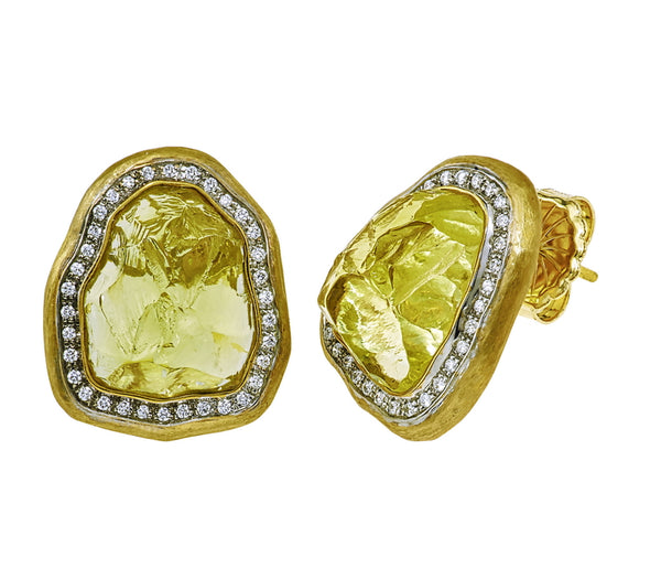 Women’s Cleaved Lemon Quartz and Diamond Earrings
