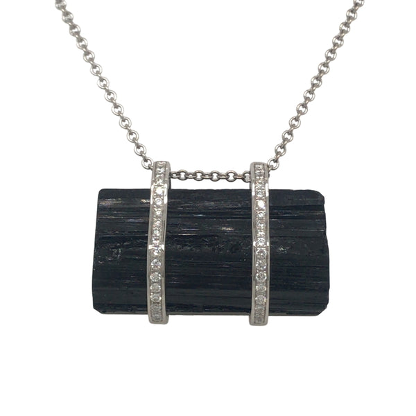Women’s Black Tourmaline and Diamond Bar Necklace