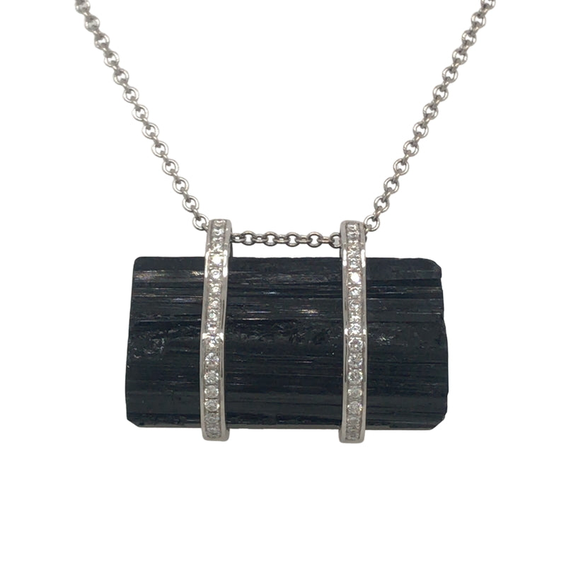 Women’s Black Tourmaline and Diamond Bar Necklace