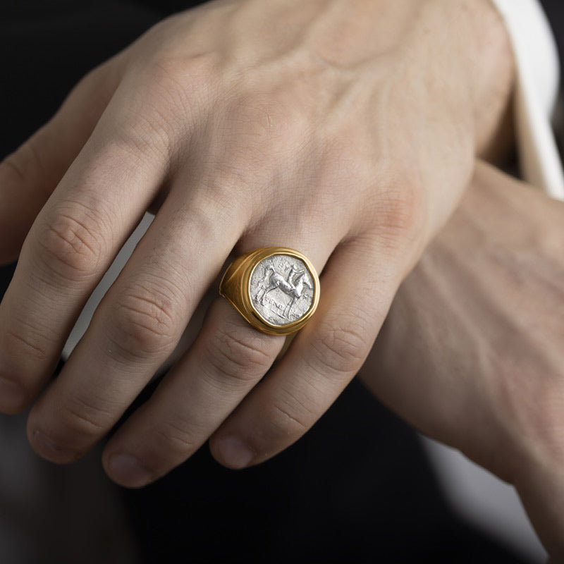 Men's Ancient, Authentic Horse Coin Ring