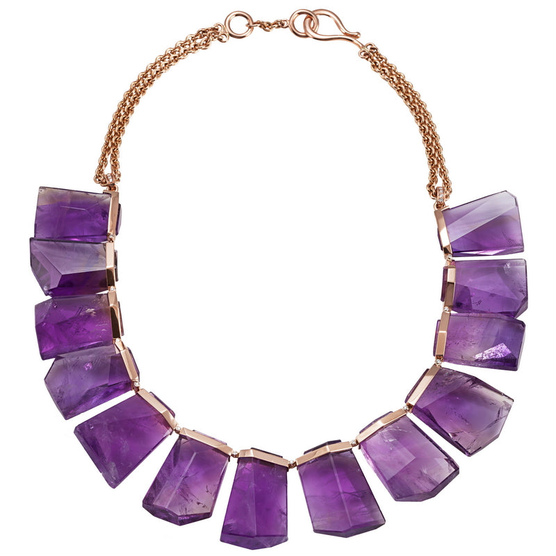 Women’s Mirror Cut Amethyst and Diamond Necklace