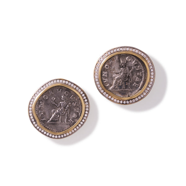 Women’s Ancient, Authentic Juno Coin and Diamond Earrings
