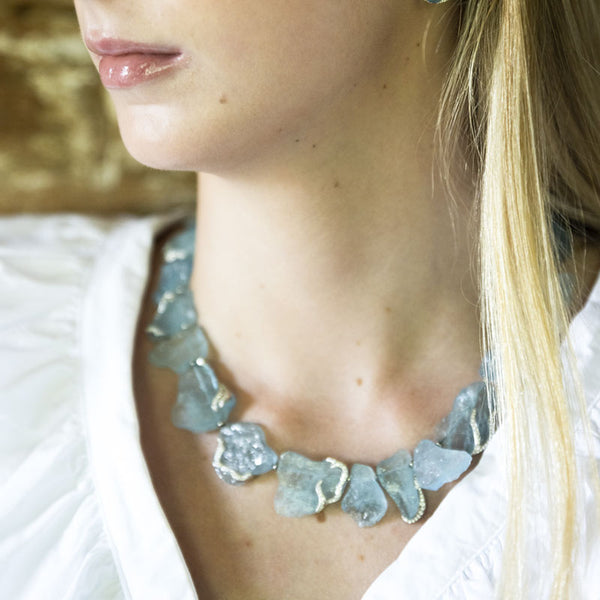 Women’s Raw Aquamarine and Diamond Necklace