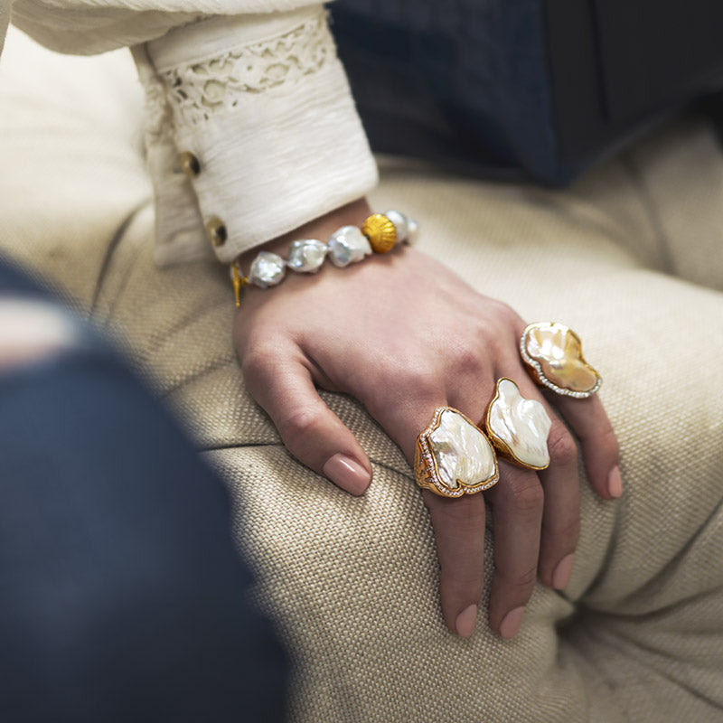 Women's Red Gold and Freshwater Baroque Pearl Ring