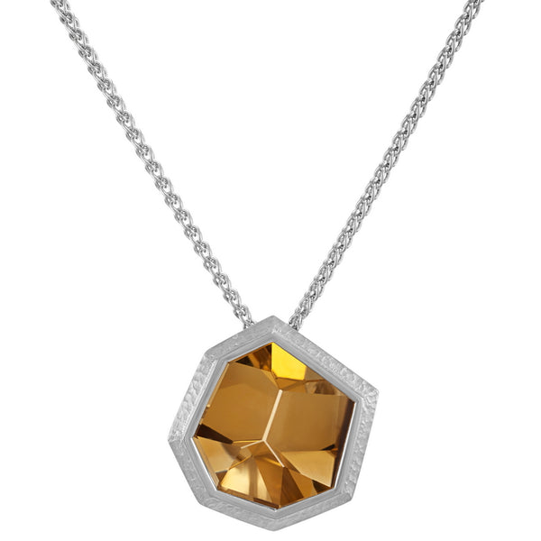 Women’s Mirror Cut Citrine and Diamond Pendant