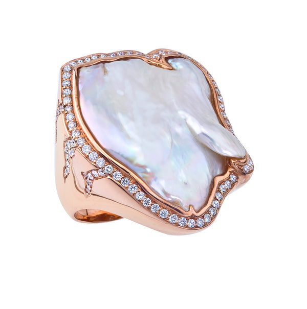Women's Red Gold and Freshwater Baroque Pearl Ring