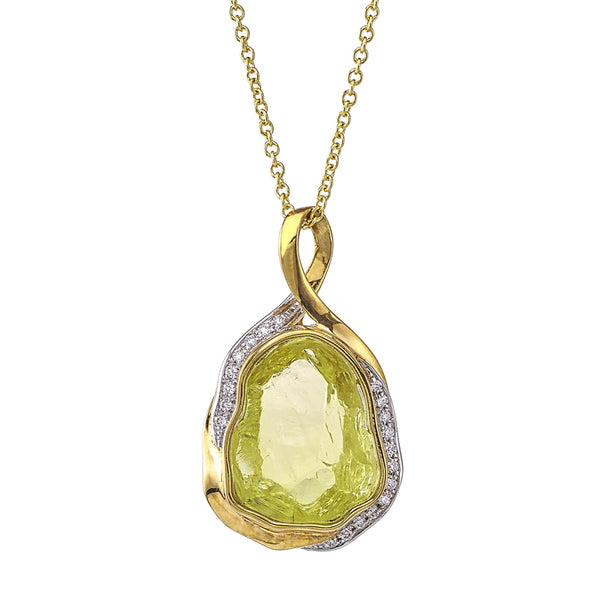 Women’s Cleaved Lemon Quartz and Diamond Pendant