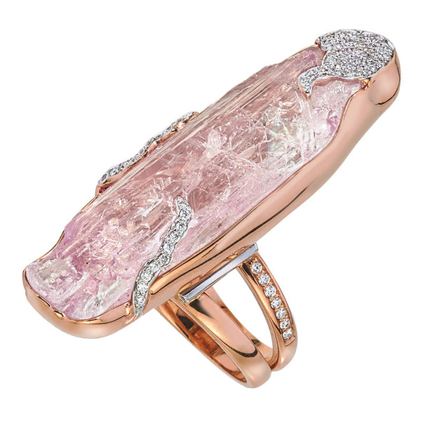 Women’s Raw Kunzite and Diamond Ring