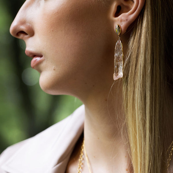 Women’s Raw Kunzite and Diamond Earrings
