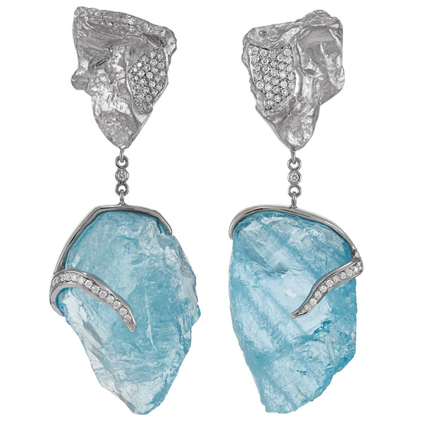 Women s Raw Aquamarine and Diamond Earrings Jorge Adeler