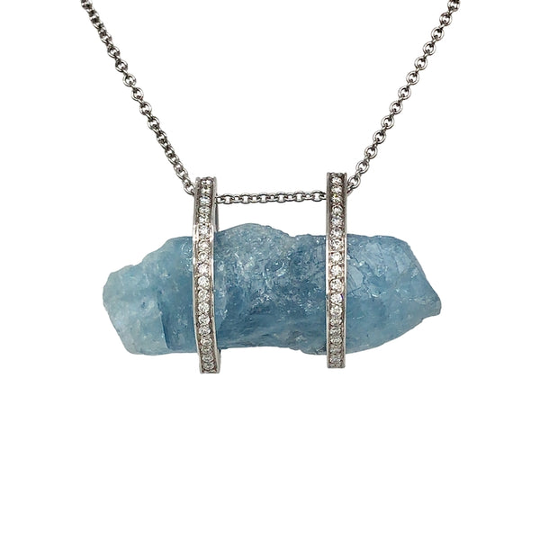 Women’s Raw Aquamarine and Diamond Bar Necklace