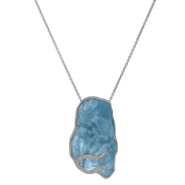 Women’s Raw Aquamarine and Diamond Pendant