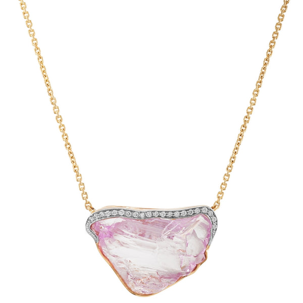 Women’s Raw Kunzite and Diamond Pendant