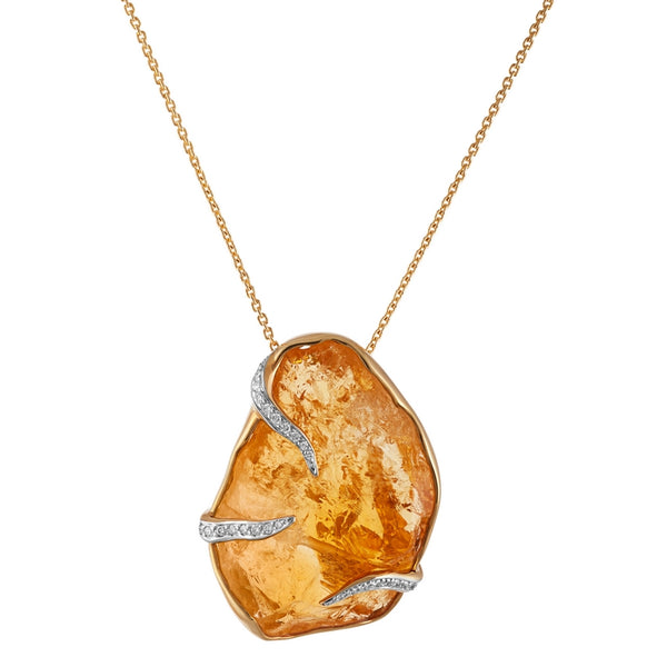 Women’s Raw Citrine and Diamond Pendant