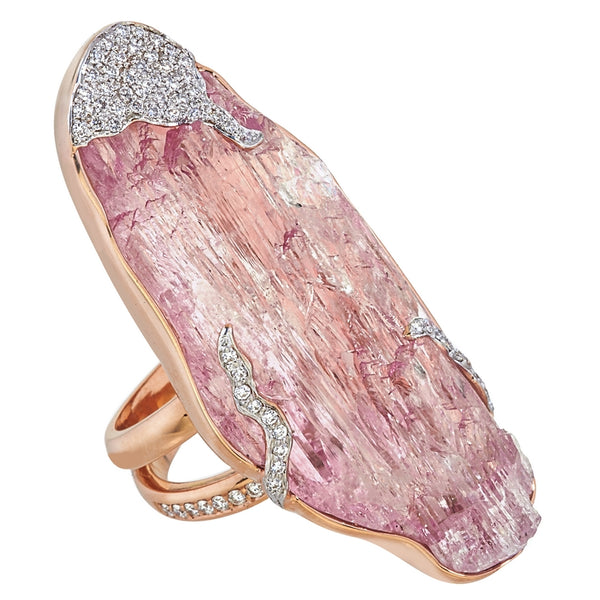 Women’s Raw Kunzite and Diamond Ring