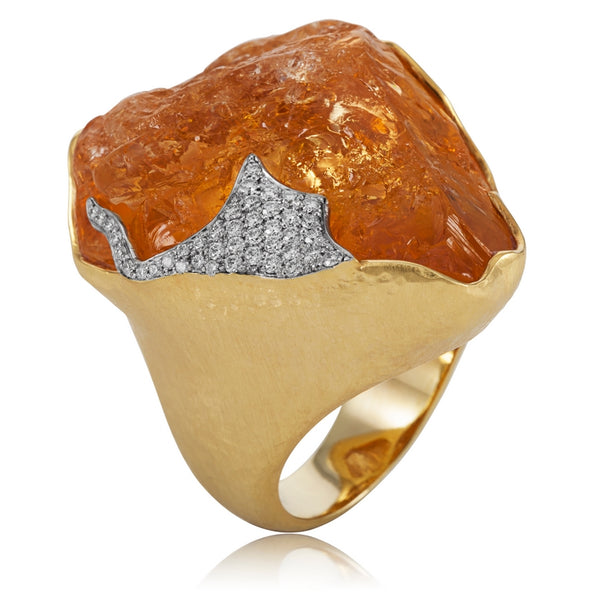 Women’s Raw Citrine and Diamond Ring