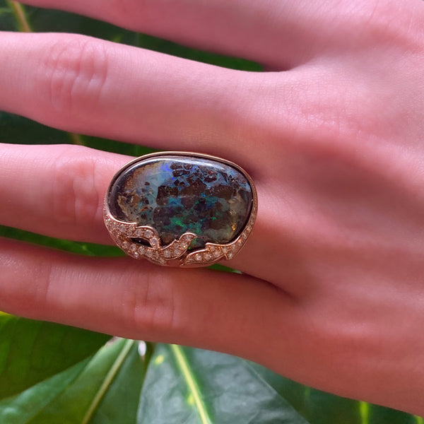 Women's Australian Boulder Opal and Diamond Ring